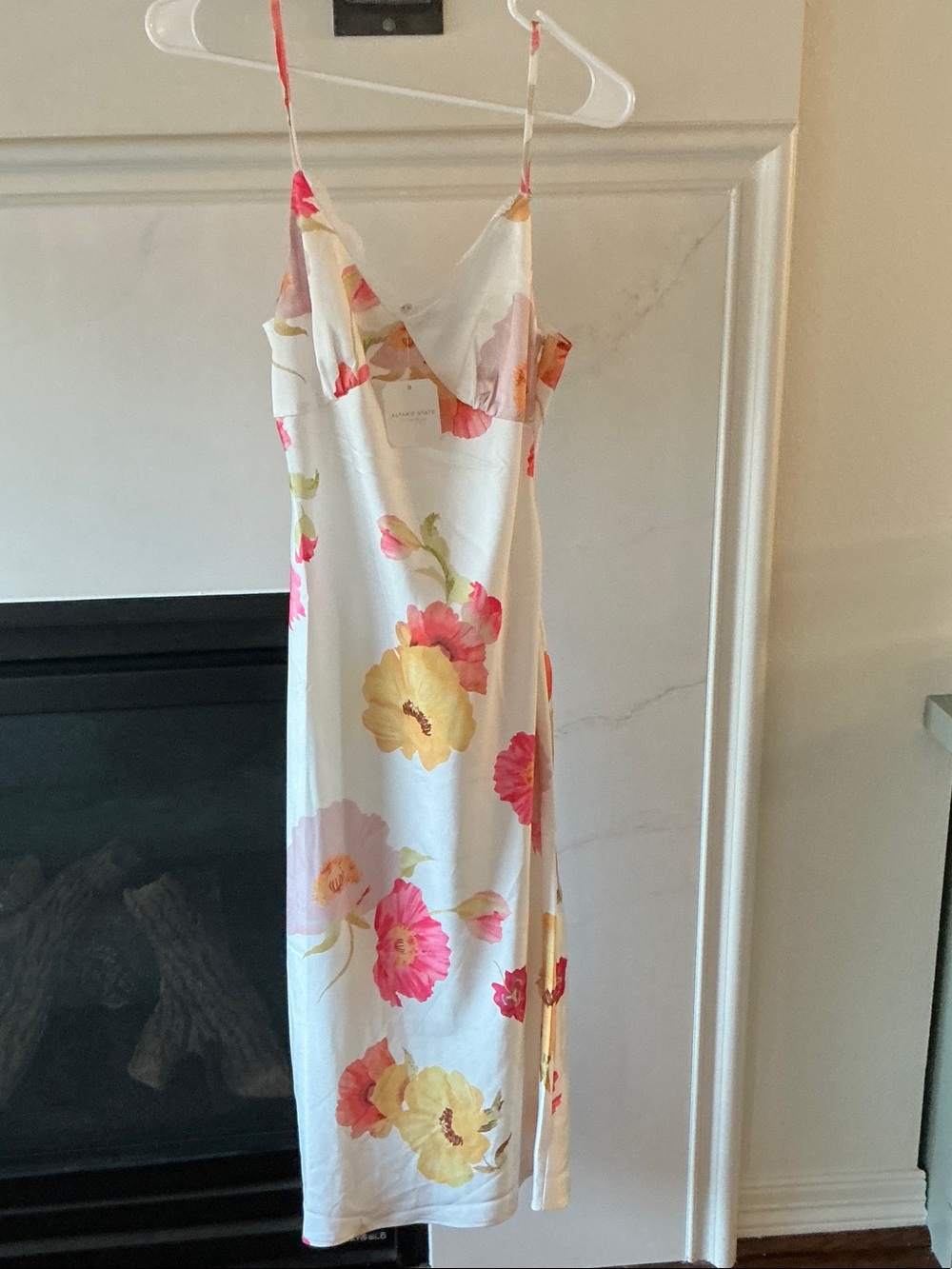 Altar'd State White Slip Midi Dress with Pink & Yellow Floral Print